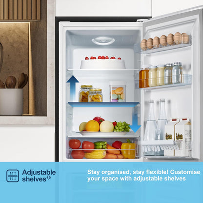 Fridgemaster 50cm Slim Fridge Freezer MC50175A – Fits Narrow Kitchens, 175L 60/40, Quiet 39dB, Reversible Door, White