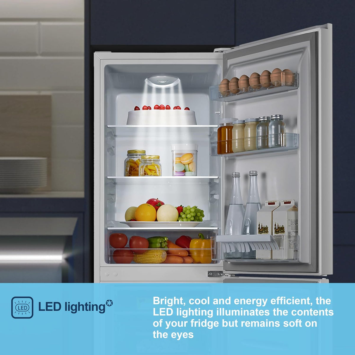 Fridgemaster 50cm Slim Fridge Freezer MC50175A – Fits Narrow Kitchens, 175L 60/40, Quiet 39dB, Reversible Door, White