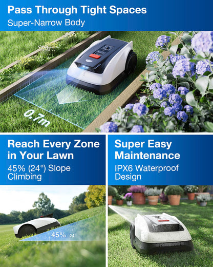 ECOVACS GOAT O800 RTK Robot Lawnmower 800㎡, Wire free, Lidar-Enhanced RTK+Vision Navigation, Pass 0.7m path, Auto Mapping, Customizable Mowing, Edge Presicion Mowing, 45% Slope Climbing