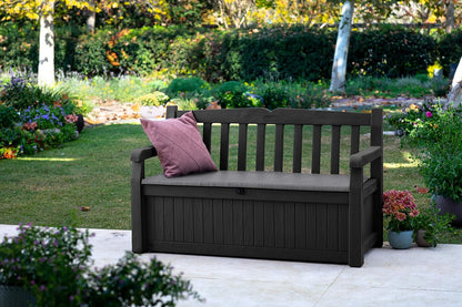 Keter Eden Bench 265L Outdoor 60% recycled Garden Furniture Storage Box Graphite & Light Grey | Fade Free | All Weather Resistant | Safe and Secure | Zero Maintenance | 2 year Warranty