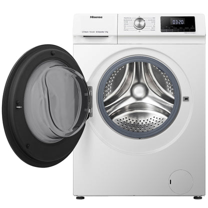 Freestanding Front Load Washing Machine – 12kg, Inverter Motor, 15 Programs, Quick & Steam Wash, 1400 RPM, White, Energy Class A
